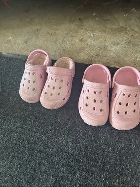 Toddler Girls Sparkly Pink Clogs (2 Pairs  - one with warm liner) - Size 8T